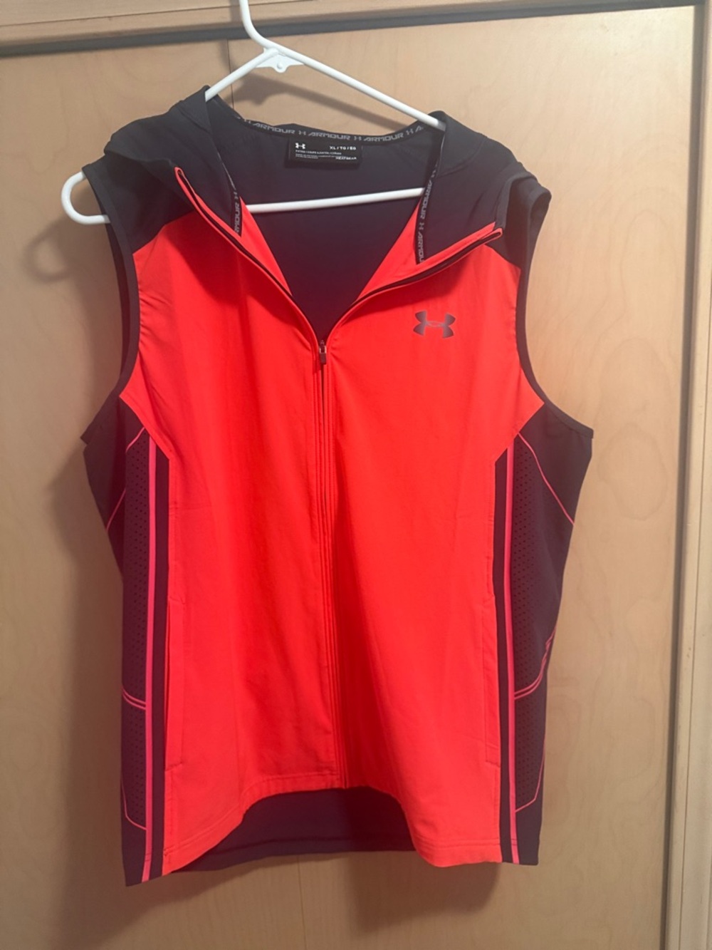 Under Armour Neon Red and Charcoal Sleeveless Zip Hoodie
